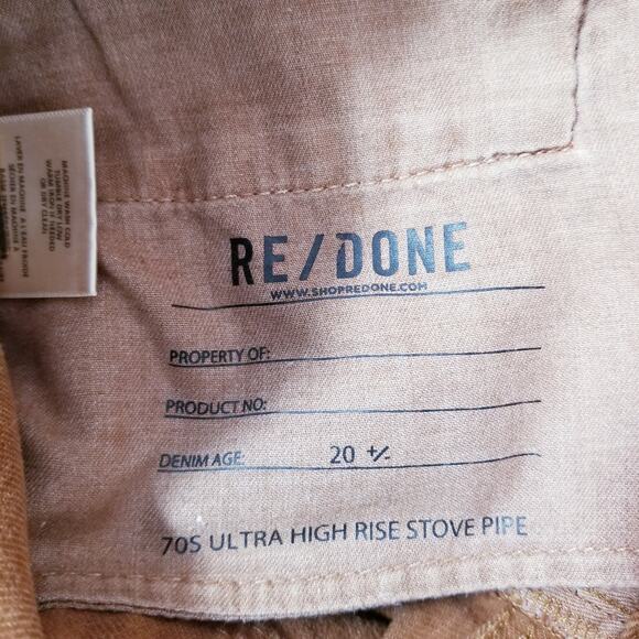 Re/Done 70s Ultra High Rise Stove Pipe Brown Jeans Frayed Hem Button Fly - Picture 5 of 16